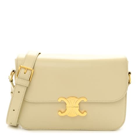 CELINE Shiny Calfskin Medium Triomphe Limestone